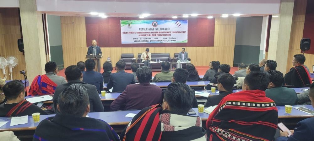 Advisor for School Education & SCERT, Dr Kekhrielhoulie Yhome addressing a consultative meeting with the NSF and ENSF in Kohima on February 6. (Morung Photo)